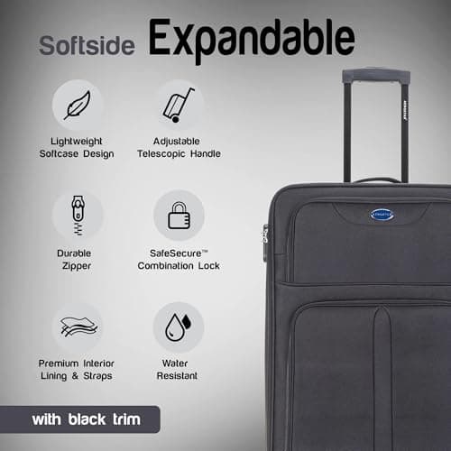 Aerostar Medium 26” Lightweight Softshell Expandable Suitcase, Check in Luggage 2 Corner Wheels with Integrated Combination Lock (Black, 70 litres) — view 2