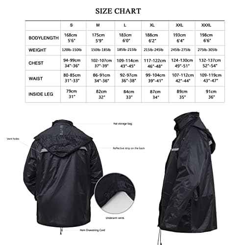 QUANYONG Rain Suit for Men Women, Lightweight Waterproof Rain Coat (Jacket + Trousers) Sets Windproof Hooded Rain Gear Work wear (Black, XL) — view 2