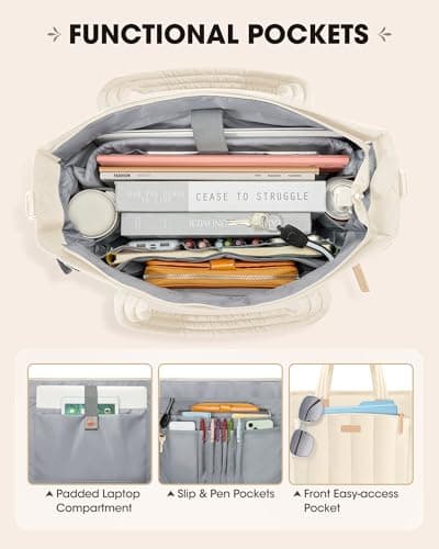 RAINSMORE Laptop Tote Bag for Women, Large Puffer Quilted Work Handbags — view 4