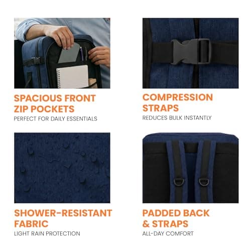 Bordlite EasyJet Cabin Backpack 45x36x20cm Navy – Underseat Cabin Bag for Ryanair, Wizz Air & 30+ Airlines, Lightweight Carry On Travel Backpack with Compression Straps & Laptop Storage — view 3