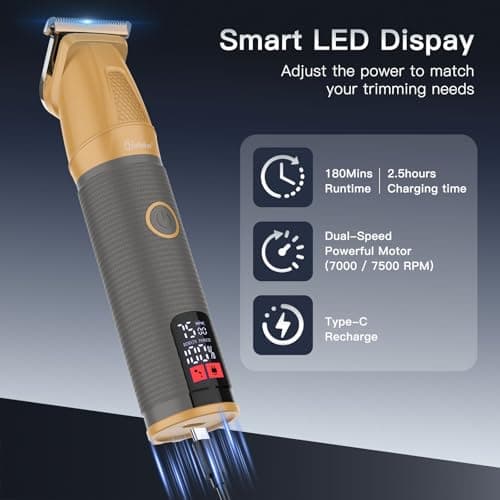 Hatteker Men's Hair & Beard Trimmer 6-in-1 Kit Precision Clipper Body Trimmer with Magnetic Attachments, Adjustable Length Waterproof (Gold) — view 4