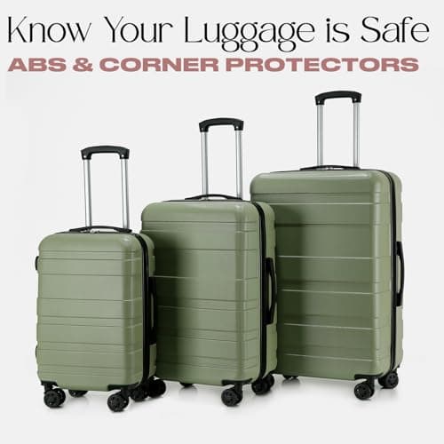 OHS Suitcases Set of 3, Hardshell Luggage Sets with 4 Wheels Lightweight Durable Adjustable Handles Easy to Carry - Cabin Luggage, Suitcase Medium, Suitcase Large - Olive Green — view 6