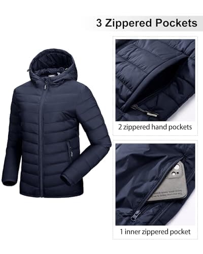 Outdoor Ventures Women's Winter Lightweight Puffer Jacket with Hood, Warm, Short, Packable, Quilted, Transitional, Padded Jacket for Ladies, Lined for Hiking, Travel Deep Blue M — view 5