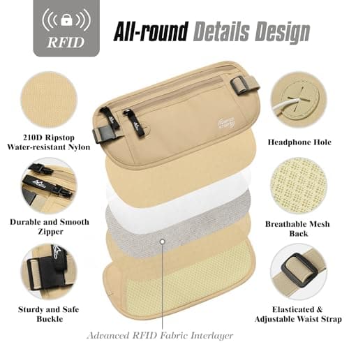 MoKo Travel Money Belt with Hidden RFID Blocking Wallet, Beige — view 6