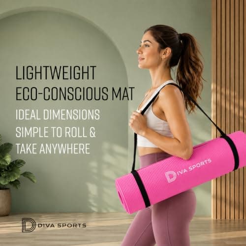 Diva Sports Premium Extra Thick Yoga Mat, 15mm Non-Slip Leather Workout Mat, 180x60cm with Carry Strap (Pink) — view 6
