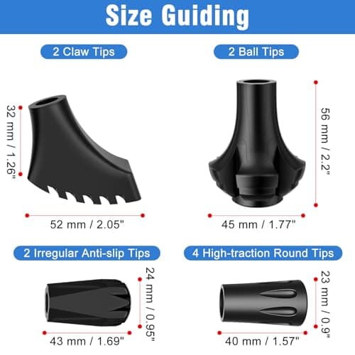 supregear Replacement Rubber Tips Set for Trekking Pole and Walking Stick, Anti-Slip Protectors for Most Inner Diameter of 11 mm/0.43" Hiking Sticks (Pack of 10) — view 2