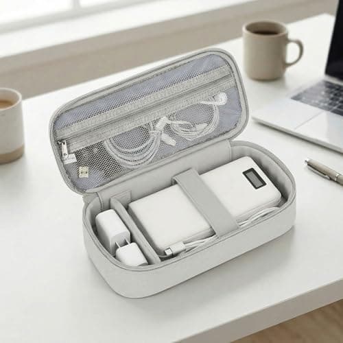 Arae Soft Canvas Tech Pouch - Cable & Charger Organizer with Removable Dividers | Compact Single-Layer Storage for Power Bank, Cords & Accessories | 25x12x6.5cm | Gray — view 3