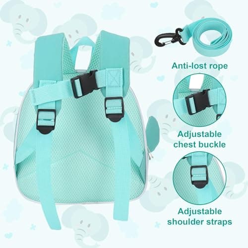 Tether Travel Toddler Safety Backpack, Harness Backpack with Reins,Toddler Backpack with Reins and Harness 1-5 Years (Green, Elephant) — view 4