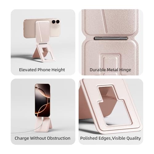 Bettdow Magnetic Tripod Stand for iPhone 17/16/15/14/13/12 Series, Portable Phone Tripod Stand with Card Holder for Self-Vlogging, Surfing, Macro Photography, Video Calls, Pink — view 6