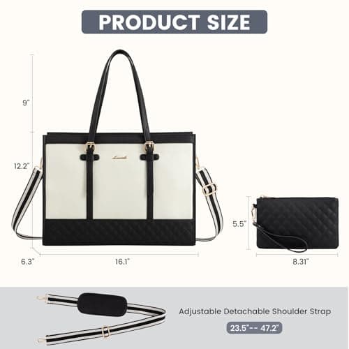 LOVEVOOK 17.3 Inch Laptop Bags for Women, Ladies Handbags for Work Business, Womens Large Tote Bag, Shoulder Bag with Clutch Lightweight for Office Business School College Shopping, Black White — view 3
