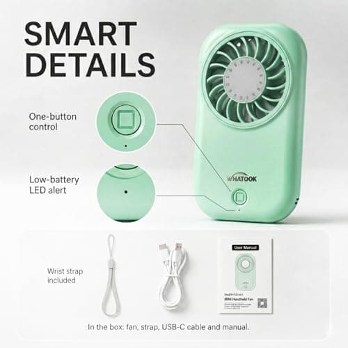 WHATOOK Mini Handheld Turbo Fan: 0.59in Ultra-Slim & 0.12lbs Light Pocket Fan, 11000 RPM Power, USB-C Rechargeable Portable Small Personal Hand Fan for Travel Essentials, Outdoor, Gift, Green — view 5