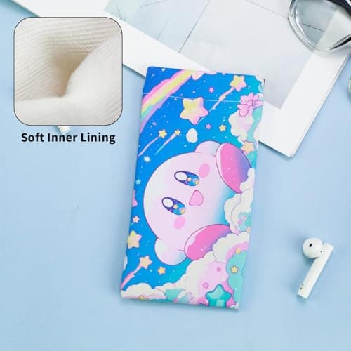 PERFECTSIGHT Eyeglass Glasses Sunglass Case Bag with Cleaning Cloth, Portable Squeeze Top Soft Vegan Leather Pouch for Women Boys Girls 2 Pack (Blue+Pink KB Bear) — view 5