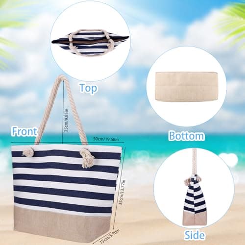 ViEinkaufen Waterproof Beach Bag,Navy Blue Beach Bags for Women with Zipper — view 4