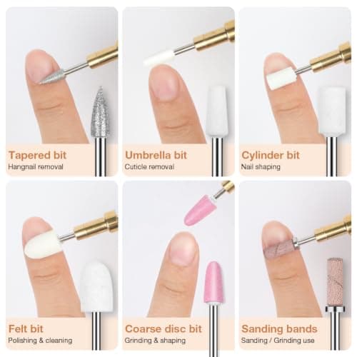 HOTUT Cordless Electric Nail Drill File, 23000RPM Professional Nail Drill Machine for Beginners, Portable Manicure Pedicure Set with 6 Drill Bits 20 Sanding Bands, E File for Acrylic & Gel Nails — view 3