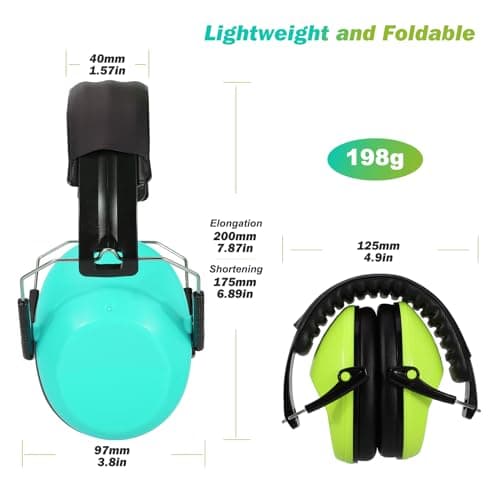 Kriogor 2 Pack Ear Defenders Children,26dB SNR Noise Cancelling Headphones Hearing Protection Earmuffs,Soft Kids Ear Defenders Adjustable Adults Ear Protector for Autism Airplane Study (Green & Mint) — view 4