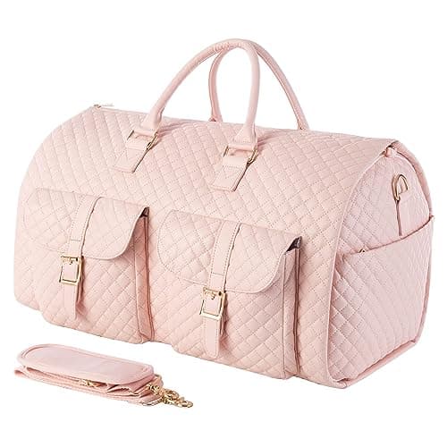 Convertible Leather Garment Bag for Women - 2 in 1 Hanging Suitcase With Shoe Pouch and Travel Duffle