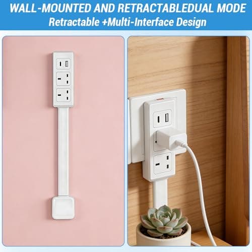 Gobesty Expandable Rotary Socket, Extension Socket Features USB-A USB-C & 2 AC Outlets, Outlet Extender UK, Extends 17"-27" Rotates 180° Plug Extension Plug, Hard-to-Reach Outlets in Narrow Places — view 5