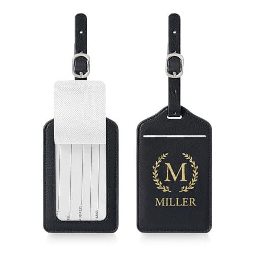 Personalised Luggage Tags Custom Luggage Tags for Suitcases Engraved Leather Suitcase Tags Luggage Tag Personalised Luggage Labels Baggage Tags for Suitcases Backpacks Travel (Black-1)