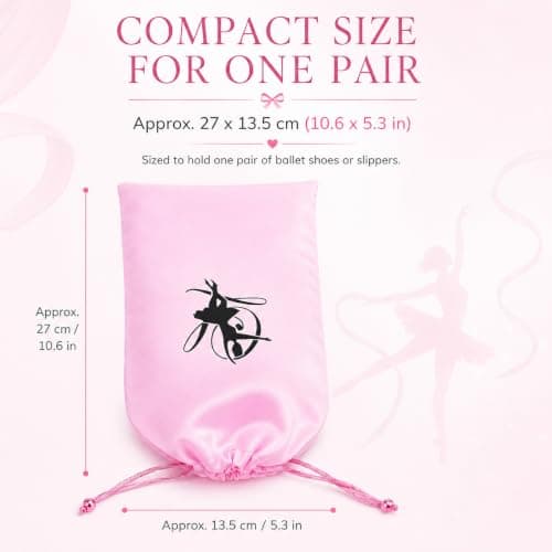 Pink Satin Pointe Shoe Drawstring Pouch, 27 x 13.5 cm, Ballet Slippers Bag — view 2
