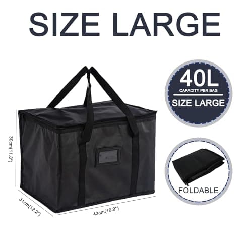 suzmei 3 Packs-40L Insulated Thermal Food Delivery Bag for Hot & Cold Meals, Large Foldable Cooler with Insulation for Picnic, Camping, Lunch & Outdoor Use (Black) — view 2