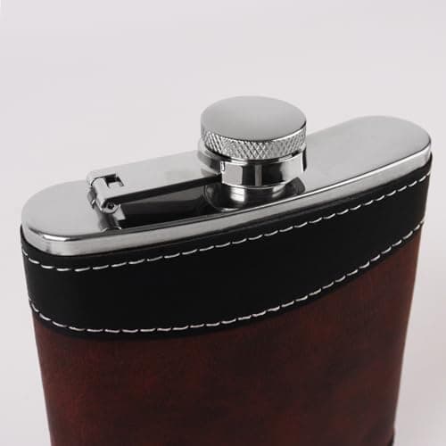 8 Oz Leather-Wrapped Flask with Funnel, Leakproof Stainless Steel Flask for Whiskey, Ideal for Travel, Outdoor & Gifts — view 4
