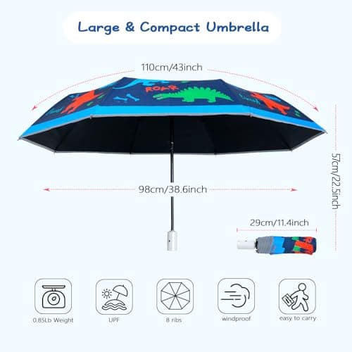 Dinosaur Kids Folding Umbrella, Windproof Automatic Travel Umbrella for Boy — view 5