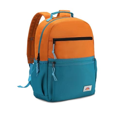 VASCHY Kids Backpack, Boys School Bag Lightweight Plain Color-block Small Kids Bookbag for Preschool/Kindergarten/Daycare/Travel Orange Green