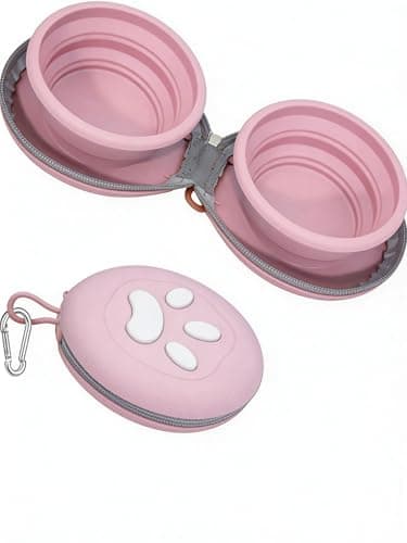 Collapsible Dog Bowls, 2-in-1 Silicone Pet Food and Water Bowl with Carabiner, Portable Double Compartment Dish for Travel, Camping, Hiking Puppy Essentials