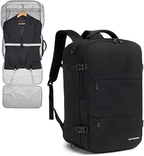 seyfocnia Convertible Travel Garment Bag,Travel Backpack for Men & Women, Business Laptop Backpack, Carry On Luggage, Personal Item Travel Bag Suit Bag With Multi-Pockets, Black 18 inch