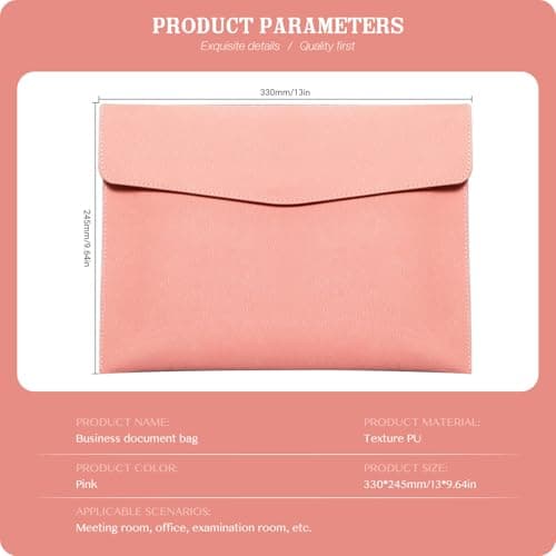 Skyzone A4 Document Folder Wallet, PU Leather Travel Document Holder Organizer, Waterproof File Folder with Snap Closure, Multifunctional File Envelope Portfolio Storage Case (Pink) — view 2