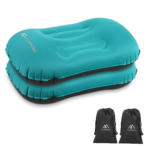 Inflatable Travel Pillow for Neck & Lumbar Support - 2 Pack Ultralight Beach & Camping Pillow with Storage Bags - Blue