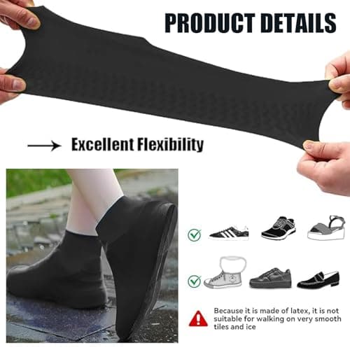 Clyndora 4 Pairs Black Reusable Waterproof Shoe Covers, Non-Slip Rubber Overshoes for Outdoor Activities Like Hiking and Cycling — view 3
