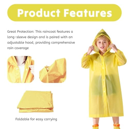 AropaeenGlowry 2pcs Kids Waterproof Rain Poncho with Hood & Sleeves - Reusable EVA Raincoat for Boys Girls, Camping & Travel, Yellow — view 5