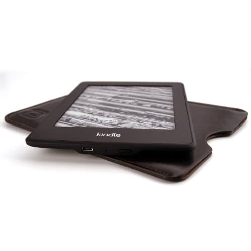 Dockem Executive Sleeve for Kindle Paperwhite (2012-2018 models), Kindle 6", Kindle Voyage; Slim, Simple, Professional Case: Microfiber Felt Lined Basic Synthetic Leather Protective Cover [Dark Brown] — view 2