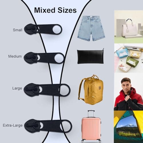8Pcs Zipper Pull Replacement,Zinc Alloy Zips for Sewing Assorted Sizes UK Zip Puller,Detachable Zip Repair Kit,Extension & Fixing Pulls Rescue for Repair Clothes Jeans Coats Jacket Backpack Luggage — view 5