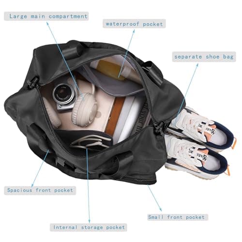 Sports Gym Bag Duffle Bag with Shoes Compartment, Weekend Travel Bag Overnight Bag for Men and Women (Black) — view 6