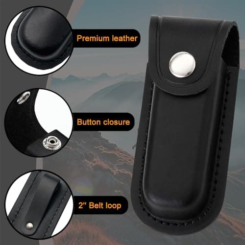 PIGIAOKA 2 Pcs Pocket Knife Sheath, 4" Folding Knife Belt Sheath Leather Pocket Knife Sheath Holster Knife Pouch with Snap Closure and Belt Loop for Outdoor Climbing, Camping, Cycling, Hiking, Black — view 4