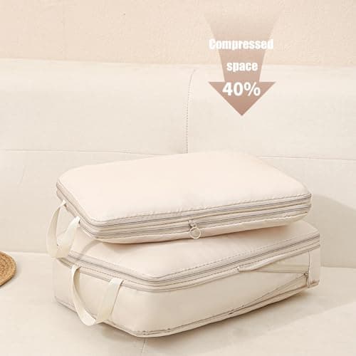 Lxoraziy Set of 4 Compression Packing Cubes, Ultra Lightweight Expandable Compression Storage Cubes, Lightweight Packing Organizers as Travel Accessories(Beige) — view 6