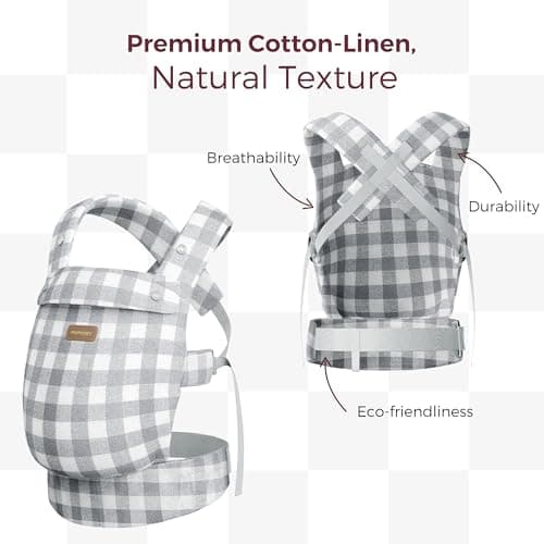 Momcozy Baby Carrier for 3-24M, Waist 64-127cm, Cotton Linen Slate Checker — view 3