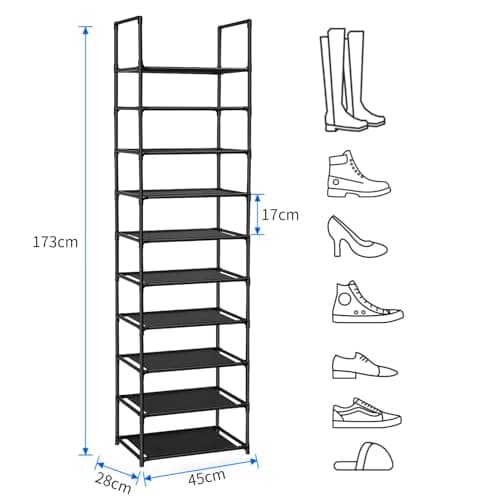 UrMsun 10-Tier Shoe Rack,Space Saving Shoe Storage Tall Shoe Rack Organiser Shelf Non-woven Fabric Shoe Tower for Closet Entryway Hallway Quick Assembly No Tools Required (10 Tier) — view 3