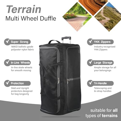 Aerostar 28" Medium Lightweight Duffle 2 Wheel Travel Bag Holdall Suitcase Check-in Luggage All Terrain (101L, Grey on Black) — view 2