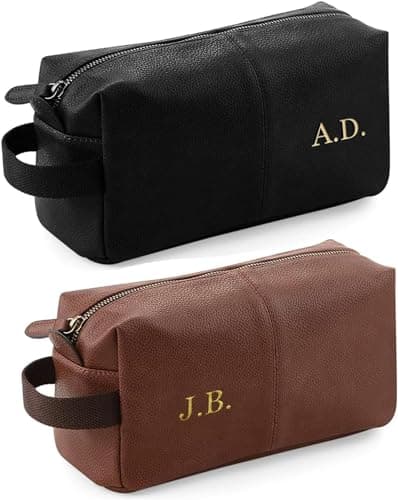 Personalised Wash Bag Embroidered Faux Leather Wash Bag Mens Toiletry Bag - Black WashBag Men Vegan Leather Toilet Bag Initials Travel Gift