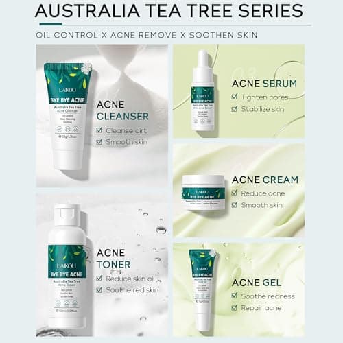 Tea Tree Skin Care Set for Teens - Daily Facial Skincare Kit with Cleanser Toner Serum Cream & Gel, Oil Control, Visible Pore Care & Hydrating Routine, Self Care Gifts for Teen Girls Boys Women Men — view 4