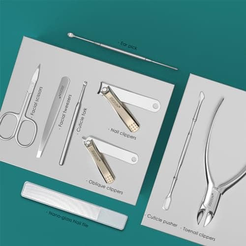 ZIZZON Manicure Set Professional Stainless Steel Toenail and Fingernail Clippers Set 9 in1 Pedicure and Grooming kit with PU Leather Case (Orange) — view 3