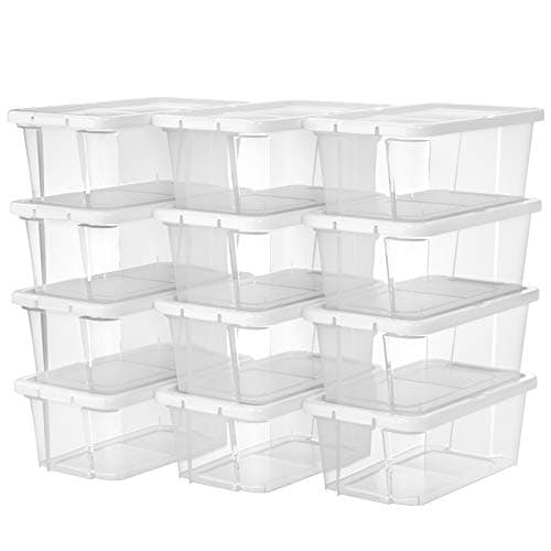 SONGMICS Shoe Boxes with Lids, Set of 12, Stackable Shoe Organiser