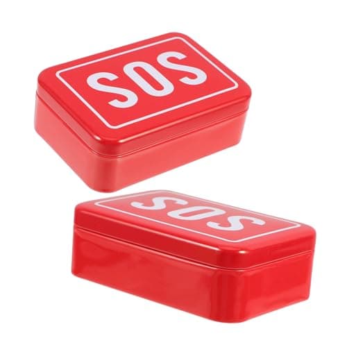 MAGICLULU 2pcs Metal Survival Box Compact Shockproof Medicine Storage Organizer with Emergency Markings for Camping Hiking Travel Outdoor Safety Kit
