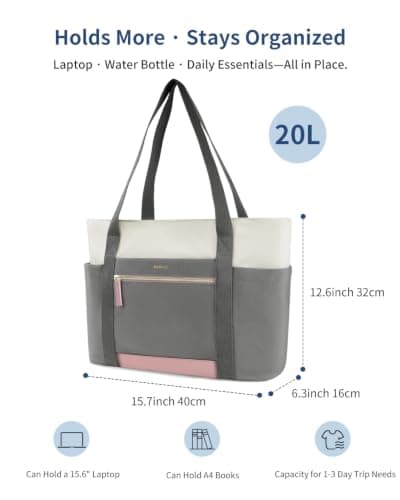 ECOHUB Large Tote Bags for Women, Lightweight Laptop Work Bag with Zipper — view 6