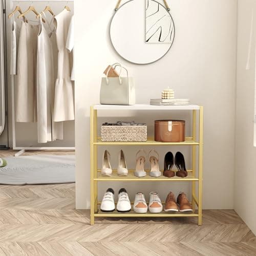 HOME BI 4-Tier Metal Shoe Rack, Storage Organizer Shelf for Closet, Hallway, Entryway, Living Room, Gold — view 2