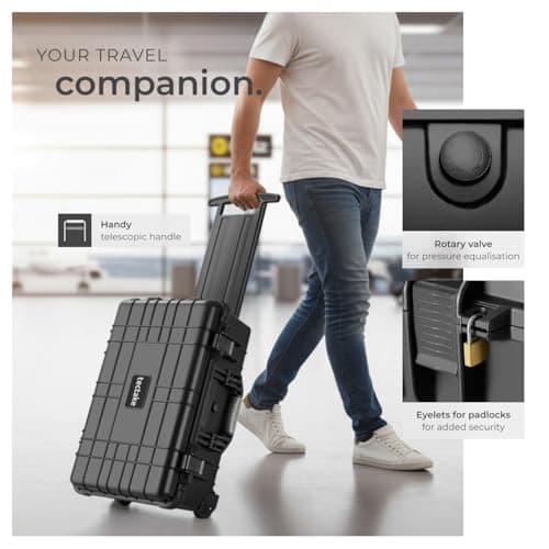 tectake® Camera Case - Shock-Resistant, Dust- & Waterproof Box with Wheels & Telescopic Handle, Incl. Cube Foam Inlays - 34.5 x 23 x 56 cm Hard Case with Snap Closures & Seal Ring - Black — view 3