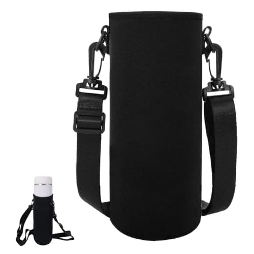 REBECASKYENS 750ml Water Bottle Pouch, Adjustable Shoulder Hand Strap,Neoprene Water Bottle Carrier Cover Bag with Holder for Daily Walking Hiking and Other Outdoor Activities(Black 8cm 19cm)